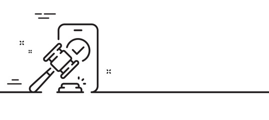 Auction line icon. Bid offer sign. Act hammer deal symbol. Minimal line illustration background. Auction line icon pattern banner. White web template concept. Vector
