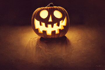Jack-o'-lanterns or carved pumpkins. 3D illustration.