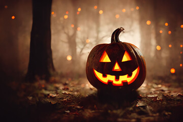 Jack-o'-lanterns or carved pumpkins. 3D illustration.