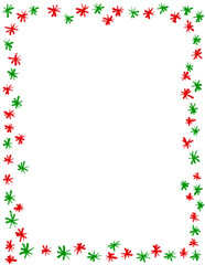 Hand drawn Christms frame with red green traditional ornaments and empty copyspace. December winter xmas decoration border, season holiday decor edge design, simple minimalist style doodle cartoon.