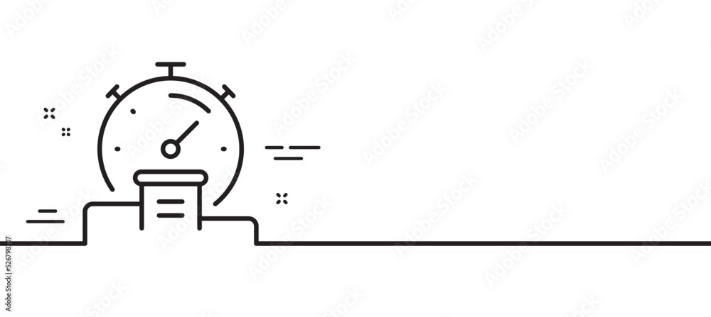 Poster timer line icon. stopwatch time results sign. podium with countdown clock symbol. minimal line illus