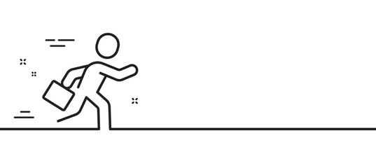 Businessman run line icon. Person running sign. Business growth symbol. Minimal line illustration background. Businessman run line icon pattern banner. White web template concept. Vector