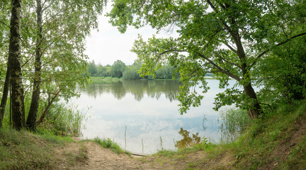Fototapeta na wymiar Pastoral landscape on the banks of the lake in Belarus