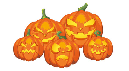 Halloween pumpkins illustration. Orange pumpkins isolated on a white background
