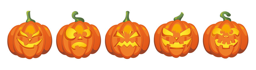 Halloween pumpkins illustration. Orange pumpkins isolated on a white background