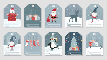 Set of cute Christmas and New Year gift tags.