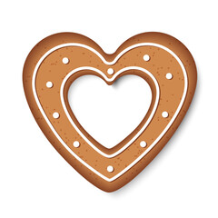 Gingerbread in the form of a heart on a white background. Vector illustration for design.