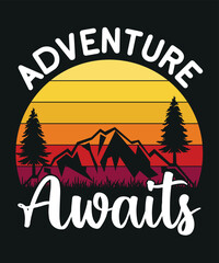 Adventure awaits hiking t-shirt design, Mountain T-Shirt, Camping vector