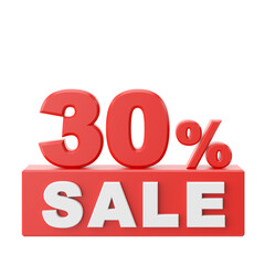 3D thirty percent sale. 30% sale. Sale banner decoration.