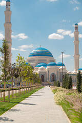 Obraz premium Dome, a beautiful mosque. biggest mosque.architecture, mosque, taj mahal, islam, religion, agra, building, taj, monument, travel, marble, minaret, asia, sky, culture, tourism, famous, city, palace