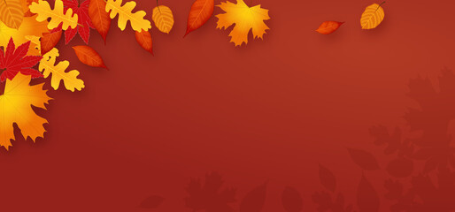 Autumn Illustration Horizontal Red Background