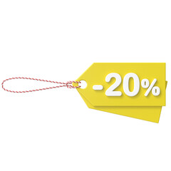 3D twenty percent sale. 20% sale. Sale tag.