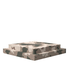 Product display with camouflage texture. 3D display stand.