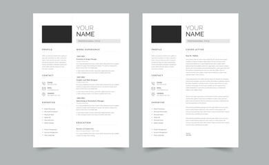 Minimalist CV / Resume, vector minimalist - black and white resume, vector resume