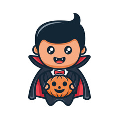 Cute dracula with spooky pumpkin cartoon for Halloween