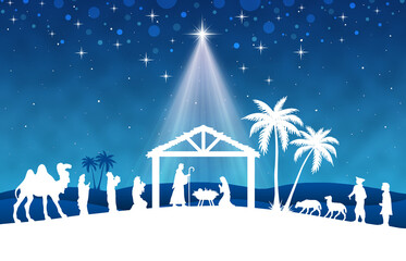 Blue Christmas Nativity scene background