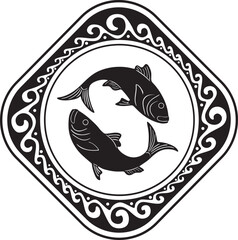 two fishes with floral frame vector design handmade silhouette