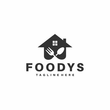 home restaurant logo, food house logo, food home logo