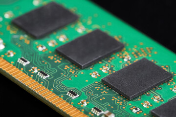 Close-up of Chips on a RAM board for a computer