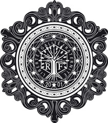 two euro coin with vintage frame vector design