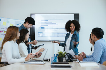 Fototapeta premium Group of professional business people are working and brainstorming discussed about work in conference room within office space.
