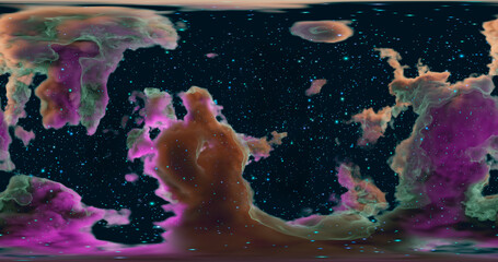 Obraz na płótnie Canvas 3d rendering. Space background with nebula and stars. Environment 360 HDRI map. Equirectangular projection, spherical panorama. Graphic illustration.