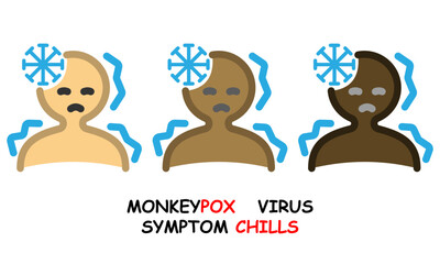set of three monkeypox symptoms icons. flat icon with outline icon symptom of chills monkeypox. icons of different skin tones.