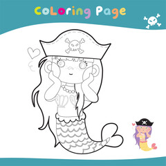 Educational printable coloring worksheet. Cute pirate illustration. Vector outline for coloring page.