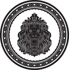 lion head with a crown and floral frame vector design