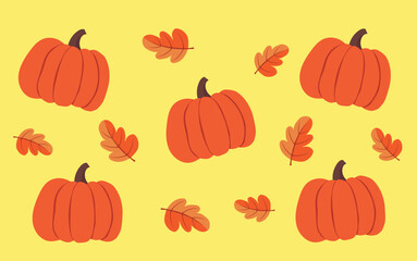 Pumpkins and leaves pattern. Autumn doodle elements 