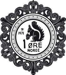 norway coin with squirrel and vintage frame vector design