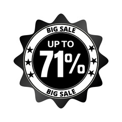 71% big sale discount all styles of sale in stores and online, special offer,(Black Friday) voucher number tag vector illustration. Seventy-one