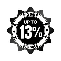 13% big sale discount all styles of sale in stores and online, special offer,(Black Friday) voucher number tag vector illustration. Thirteen 