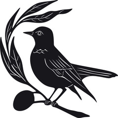 little bird with olive leaves logo black design 