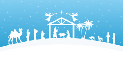 Christmas Nativity scene greeting card background. Vector EPS10.