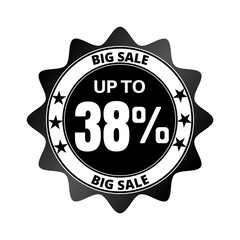 38% big sale discount all styles of sale in stores and online, special offer,(Black Friday) voucher number tag vector illustration. Thirty-eight 
