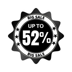 52% big sale discount all styles of sale in stores and online, special offer,(Black Friday) voucher number tag vector illustration. Fifty two