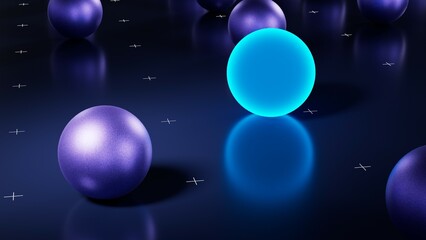 Sphere rolling through dark environment. Concept of progress. 3d illustration