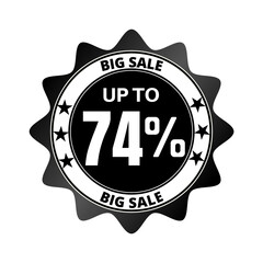 74% big sale discount all styles of sale in stores and online, special offer,(Black Friday) voucher number tag vector illustration. Seventy-four 
