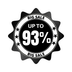 93% big sale discount all styles of sale in stores and online, special offer,(Black Friday) voucher number tag vector illustration. Ninety-three 