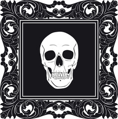skull logo with vintage frame handmade design vector