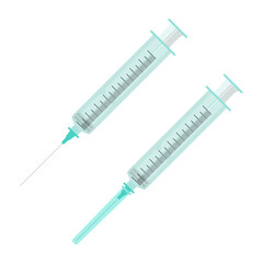 Medical syringe with a needle on a white background