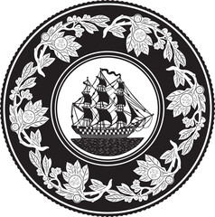 sailboat logo with floral frame handmade design vector