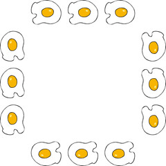 Square frame with fried egg on white background. Vector image.