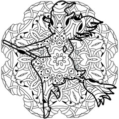 Silhouette of a witch decorative with a pattern. Vector zentangle object for Halloween on mandala for coloring