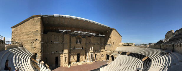 Beautiful panoramic picture of Roman theatre of Orange, Vaucluse, France. It was built early in the...