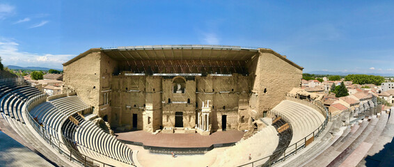 Beautiful panoramic picture of Roman theatre of Orange, Vaucluse, France. It was built early in the 1st century AD