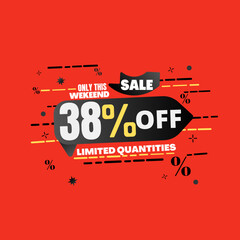 38% percent off(offer), limited quantities, red and yellow 3D super discount sticker, sale.(Black Friday) vector illustration, Thirty-eight 