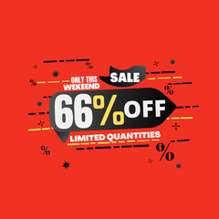 66% percent off(offer), limited quantities, red and yellow 3D super discount sticker, sale.(Black Friday) vector illustration, Sixty six