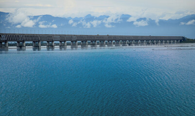 Fototapeta na wymiar Long shot of Assam's Bogibeel Bridge in Dibrugarh